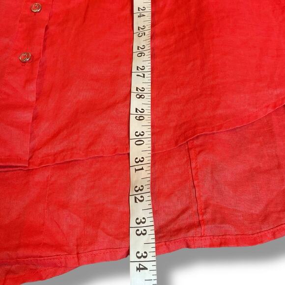 Chico's Top Linen Button Up Women's Size 3 (XL) Calypso Coral Sleeve Roll Tabs - Picture 7 of 7